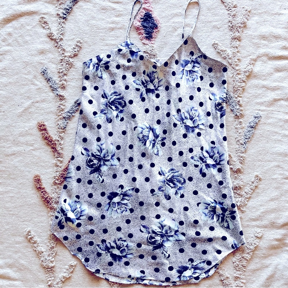 Vintage 80s 90s BODY DRAMA Floral Polka Dot Silky Slip Dress Loungewear Medium